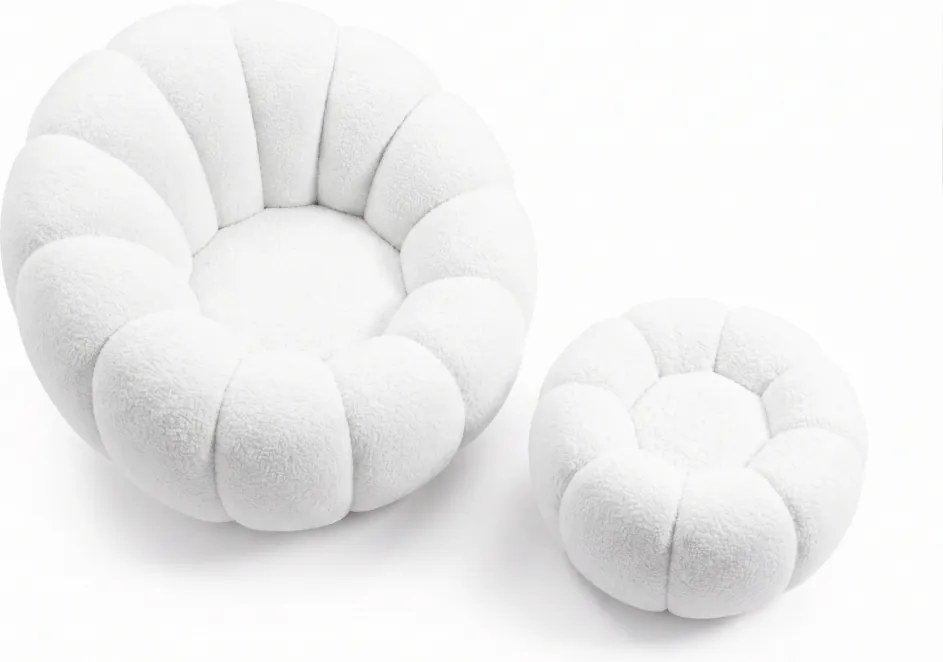 Fotoliu design rotativ BLOOM cu taburet, alba