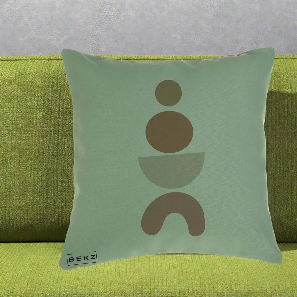 Perna Decorativa Geometric Boho Cercuri si Arc, 40x40 cm, Verde, Husa Detasabila, Perna Inclusa, BEKZ®
