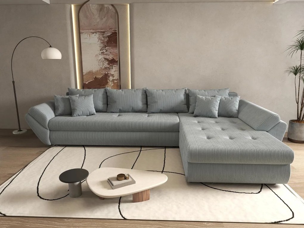 Colțar extensibil dumonde cu ladă de depozitare si sezut confortabil din spuma high-density, Loana XL Zoom Grey II 335x185 cm