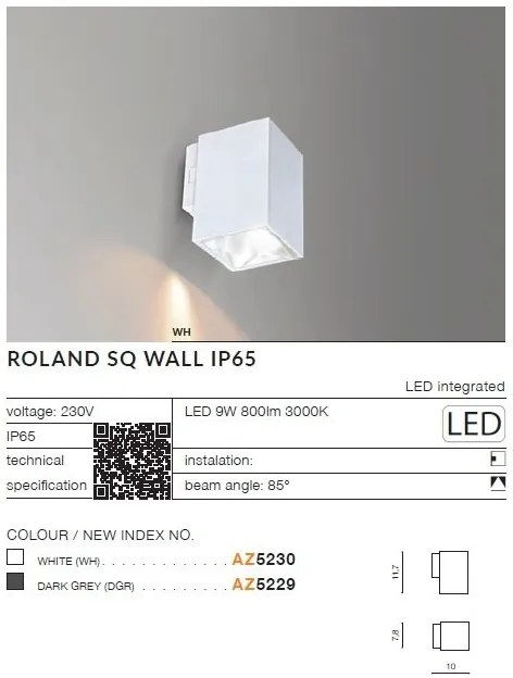 Aplica LED pentru iluminat exterior IP65 ROLAND SQ DGR