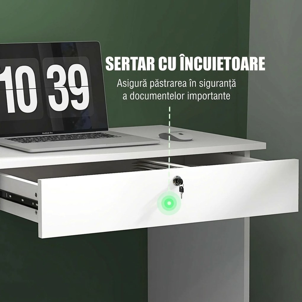 HOMCOM Birou Modern cu 5 Sertare, Birou cu Sertare și Compartiment Deschis pentru Biroul de Acasă și Studiu, 110x50x76 cm, Alb | Aosom Romania
