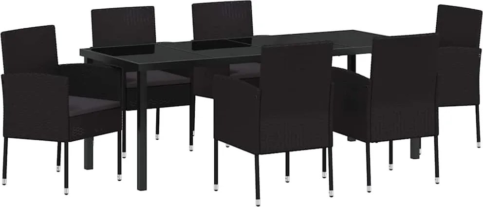 vidaXL Set de masă pentru grădină cu pernă 7 pcs Negru poliratan