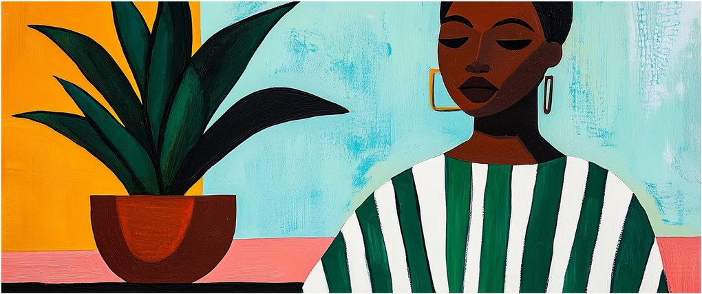Tablou - Femeie cu floare (120x50 cm)