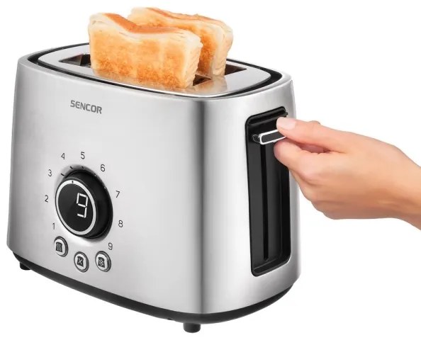 Prăjitor de pâine cu două fante și funcție de încălzire Sencor 1000W/230V argintiu