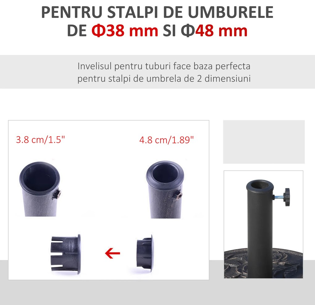 Outsunny Bază Stabilă pentru Umbrelă Rotundă, 9kg, din Rășină, Design Modern, Φ45.5x32cm, Negru | Aosom Romania