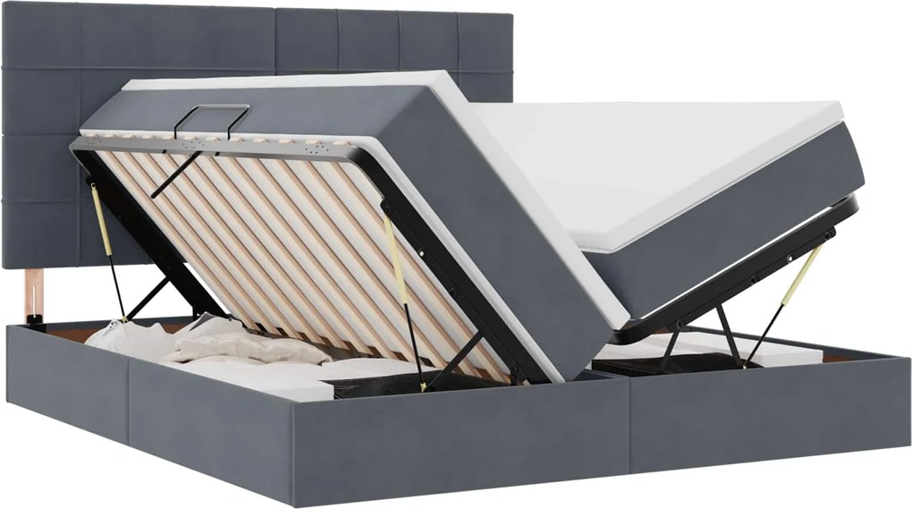 vidaXL Pat cu storage cu saltea Gri închis 200 x 200 cm Catifea