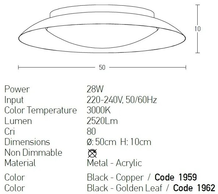 Plafoniera LED design modern Celil negru, cupru 50cm