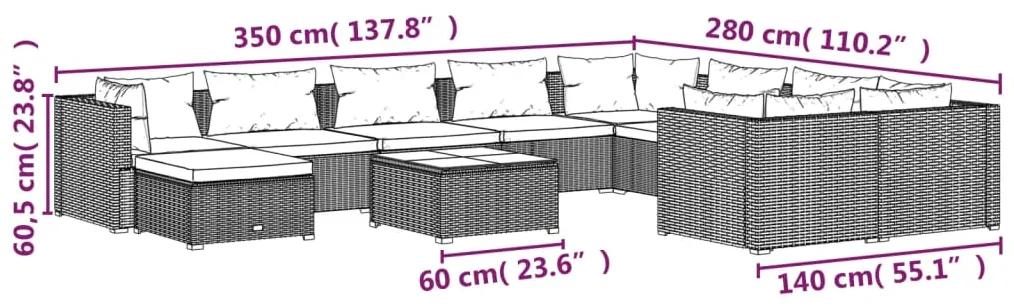 Set mobilier de gradina cu perne, 11 piese, gri, poliratan gri si antracit, 4x colt + 5x mijloc + suport pentru picioare + masa, 1