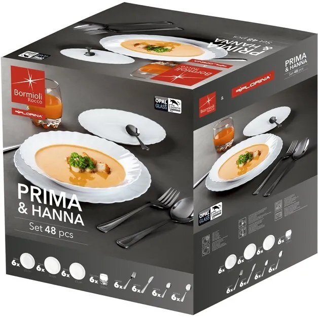 Set de masă Bormioli Rocco, 48 piese, cu tacâmuri Prima & Hanna