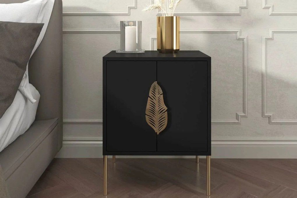 Noptieră lemn masiv Merlin Personalizabilă Accesorii placate cu Aur, 54 × 40 × 69 cm - Alb