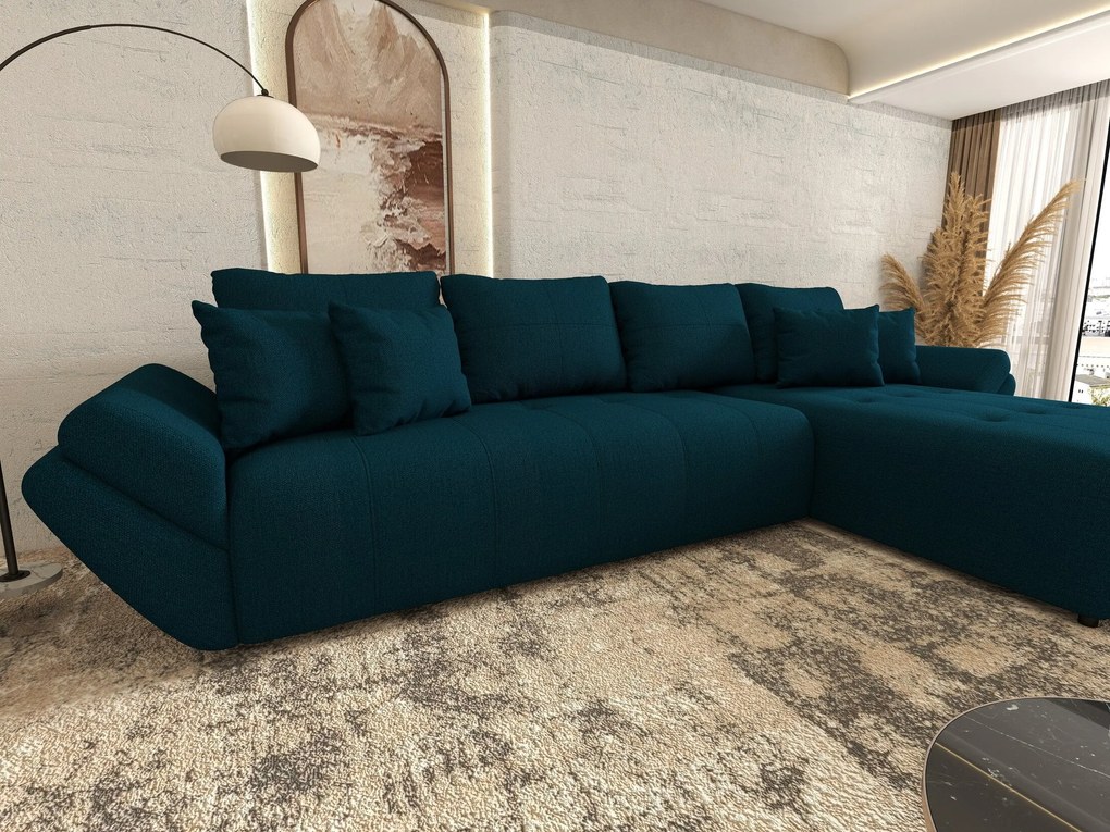 Colțar extensibil dumonde cu ladă de depozitare si sezut confortabil din spuma high-density, Berlin XL Enjoy Petrol 350x185 cm II