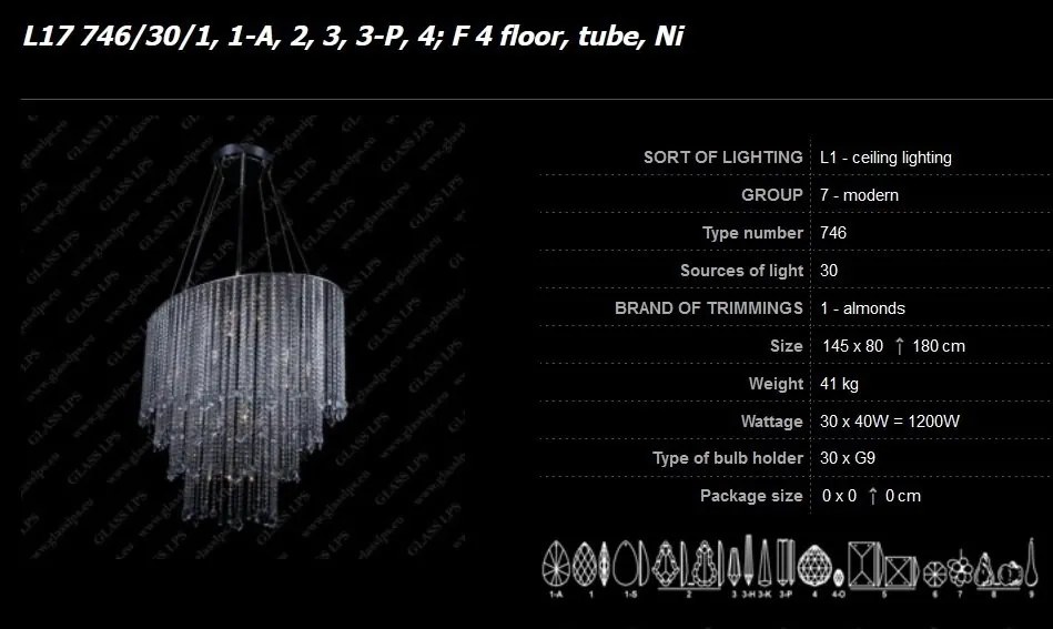 Lustra ovala moderna XXL cristal Bohemia L17 746/30/1