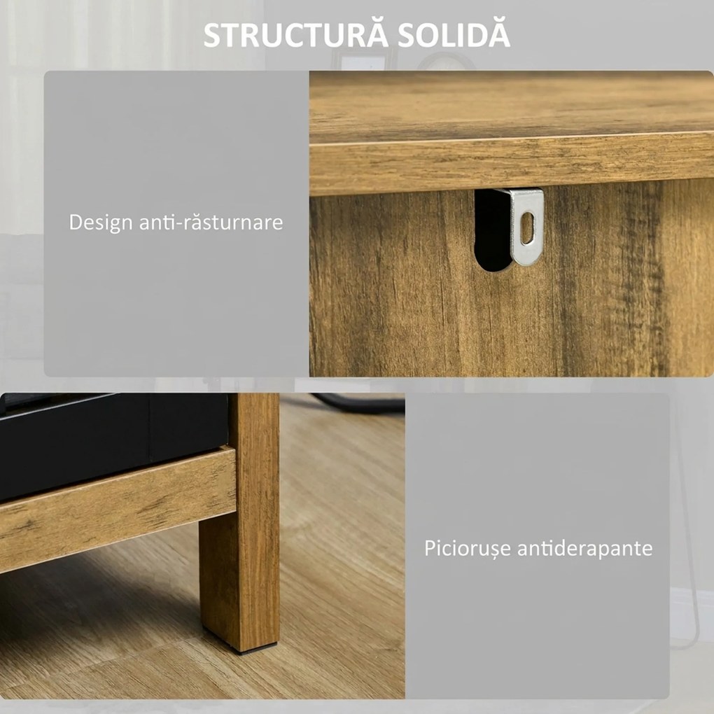 HOMCOM Dulap pentru Bucătărie Modern cu Uși din Sticlă, Ideal pentru Sufragerie și Birou, Design Contemporan, Maro | Aosom Romania