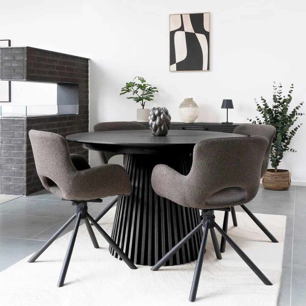 Masă de dining rotundă extensibilă cu blat cu aspect de lemn de stejar cu blat suplimentar ø 120 cm Osaka – House Nordic