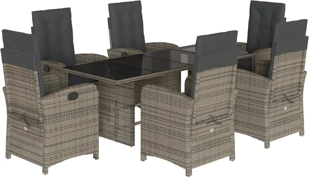 vidaXL Set mobilier de grădină cu perne, 7 piese, gri, poliratan