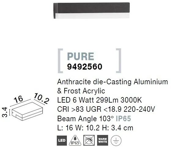 Aplica LED de perete pentru iluminat exterior IP65 PURE