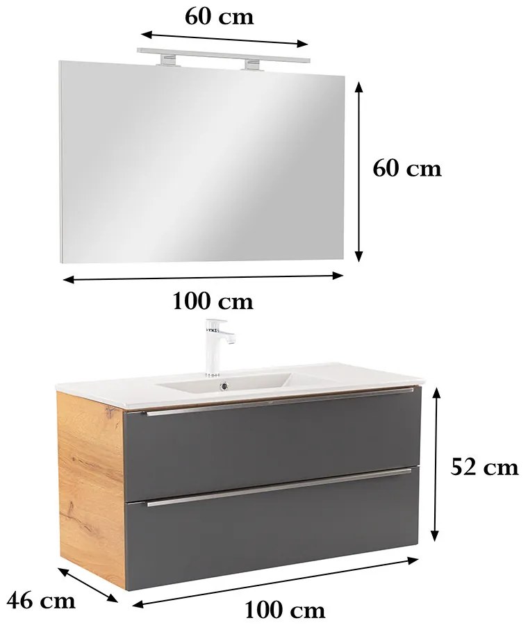 Mobilier complet de baie Vario Trim 100 stejar-antracit