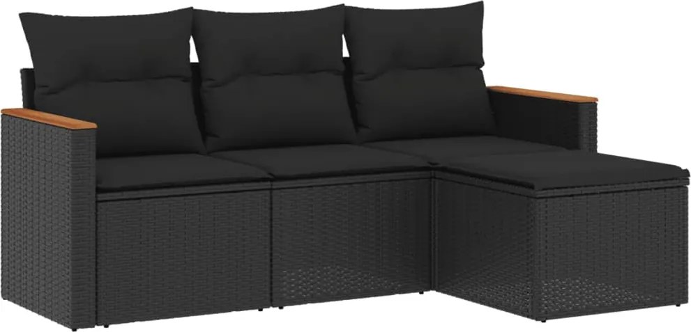 vidaXL Set mobilier de grădină cu perne, 4 piese, negru, poliratan