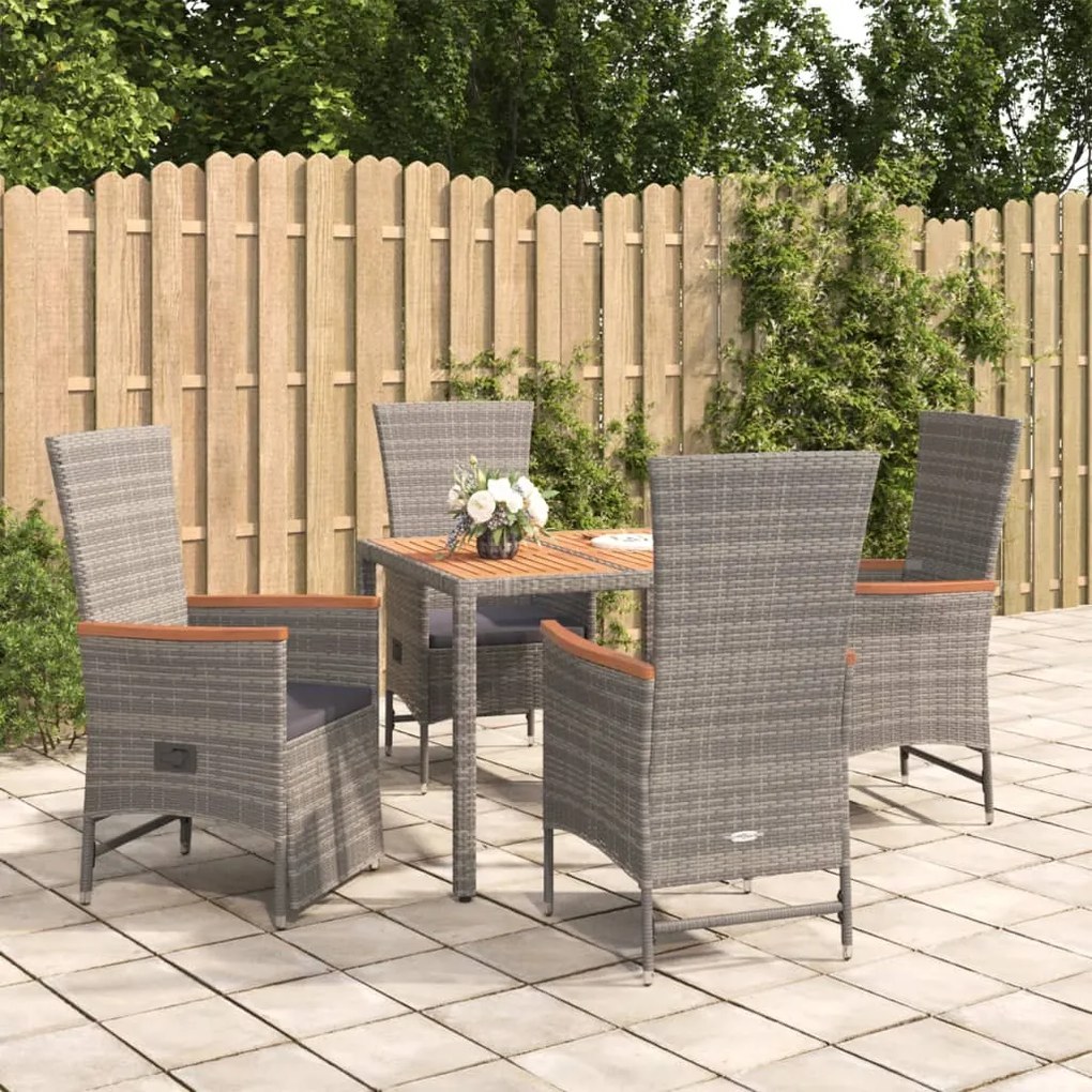 vidaXL Set mobilier de grădină cu perne, 5 piese, gri, poliratan