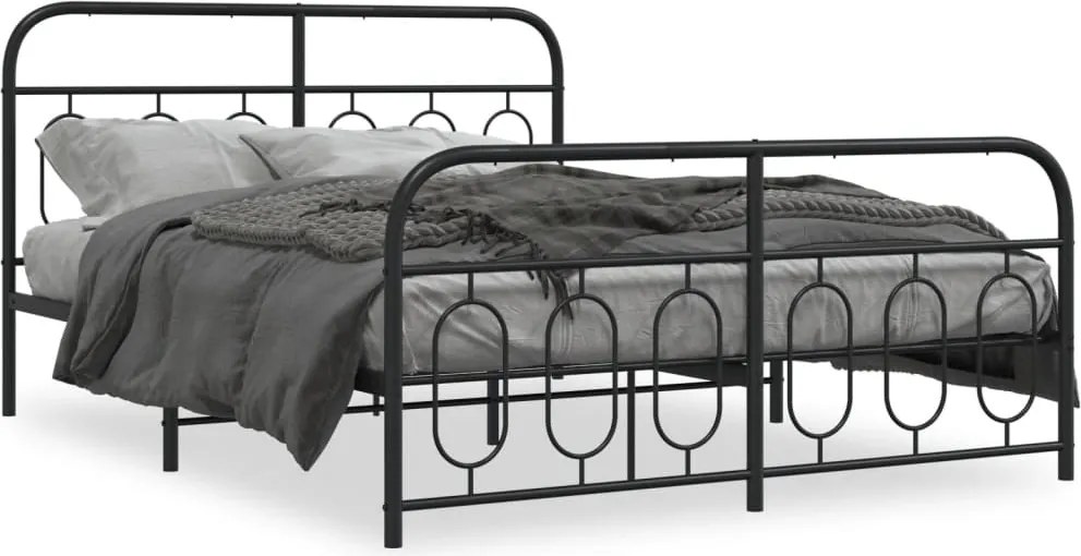 vidaXL Cadru pat metalic cu tăblie de cap/picioare, negru, 135x190 cm