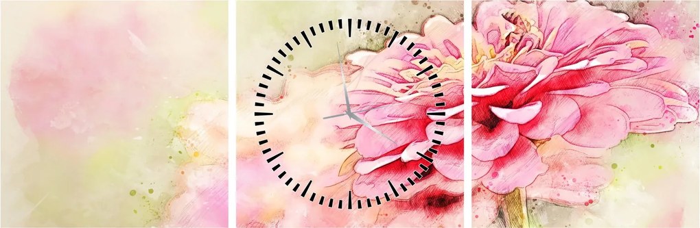 Tablou - Floare roz, aquarel (cu ceas) (90x30 cm)