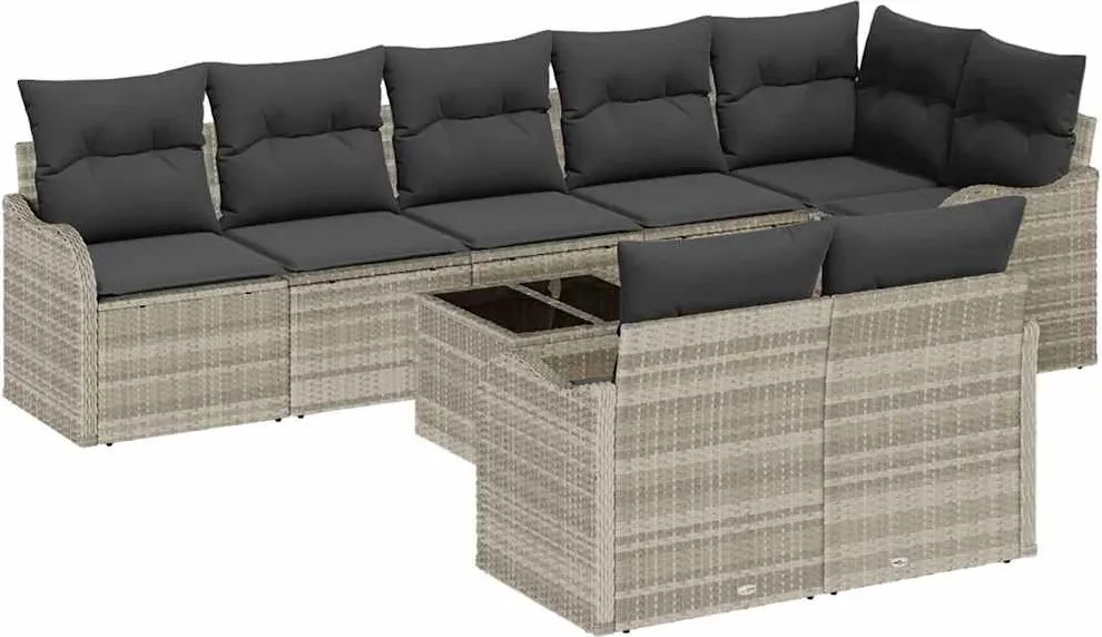 vidaXL Set de canapele pentru grădină 9 pcs Gri deschis poliratan