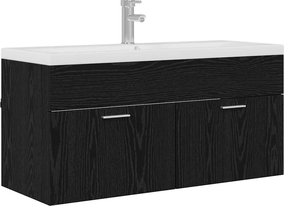 vidaXL Dulap de Baie Stejar Negru 100 x 38,5 x 46 cm Lemn compozit