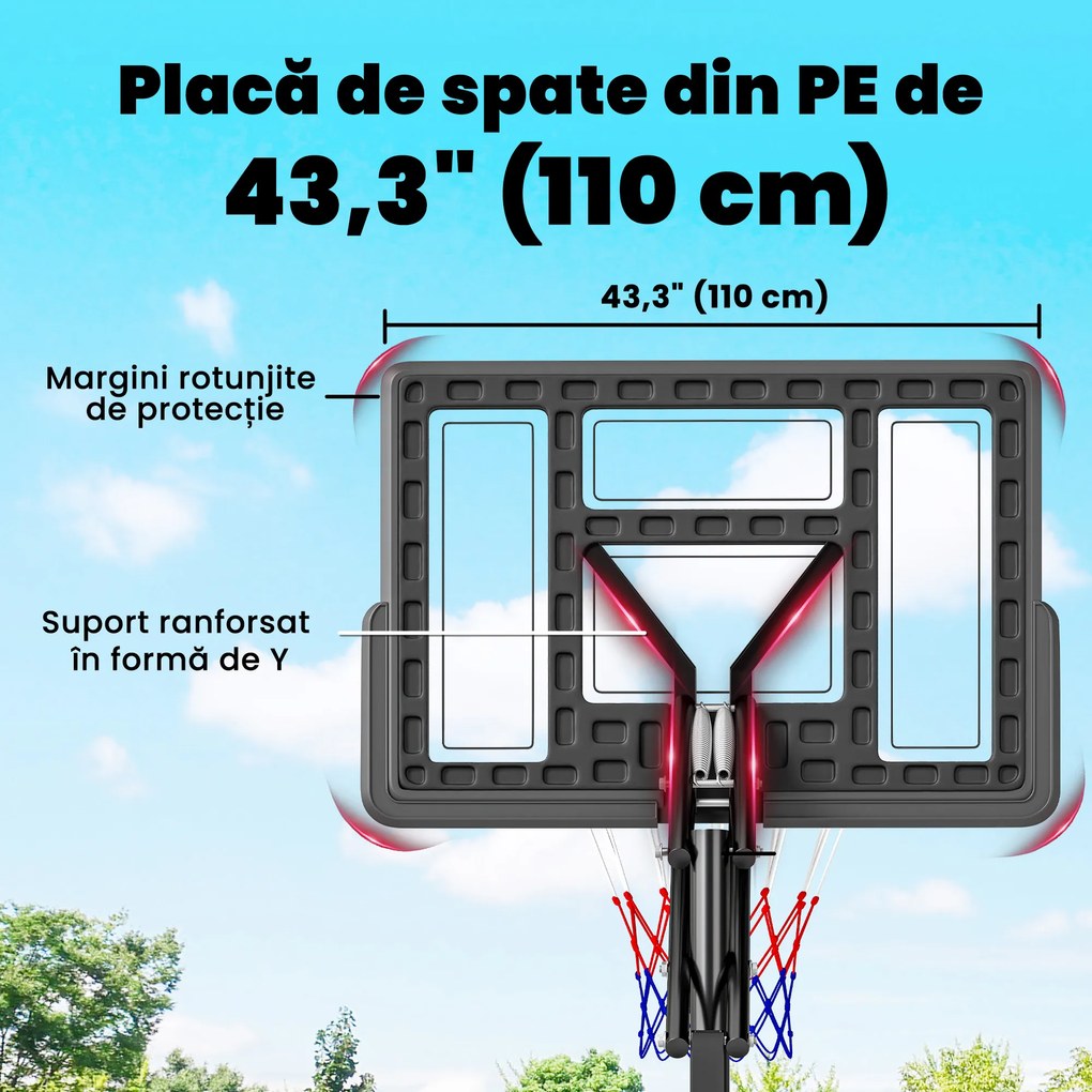 SPORTNOW Coș de Baschet Reglabil 235-305cm, Rezistent la Impact, Negru | Aosom Romania