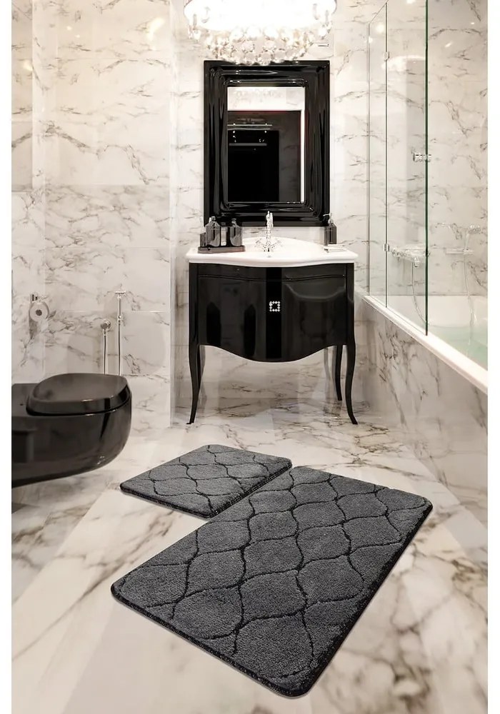 Set 2 covorașe dreptunghiulare de baie Foutastic Wave, gri închis