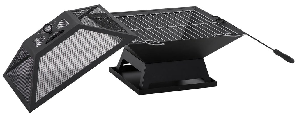 Outsunny Grătar 45 x 45 x 34cm din oțel inoxidabil cu protectie împotriva scânteilor și cârlig pentru grătar pentru grădină, balcon, BBQ camping negru | Aosom Romania