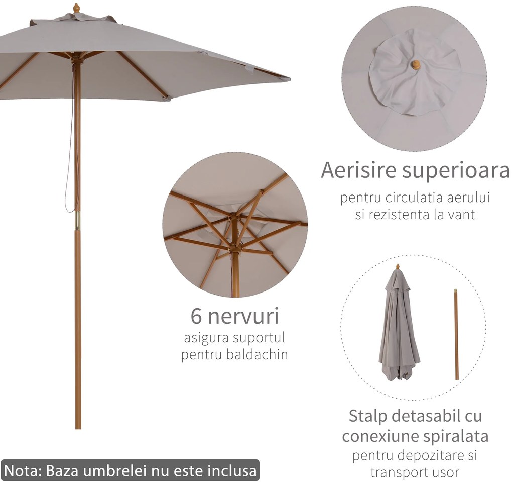 Outsunny Umbrelă de Grădină 2.5x2.3m Parasolar cu 6 Nervuri din Lemn și Poliester Crem | Aosom Romania