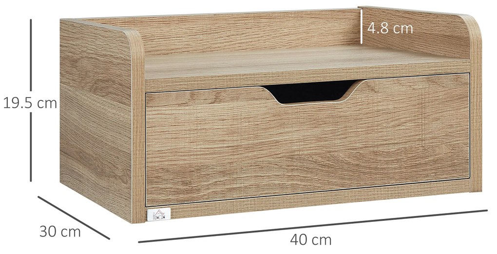 HOMCOM Set 2 Noptiere Suspendate cu Sertar de Depozitare, 40x30x19.5cm, Design Modern Natur pentru Dormitor | Aosom Romania