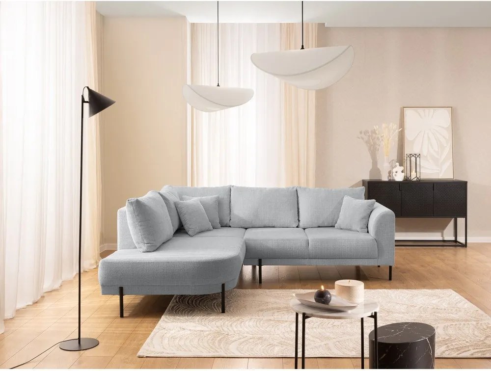 Colțar gri deschis cu tapițerie din chenille (cu colț pe partea stângă/în formă de ”L”) Mauris – Ropez