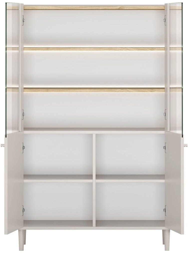 Vitrină cu picioare Elivo 100 cm, cu două uși - cașmir / stejar uleiat