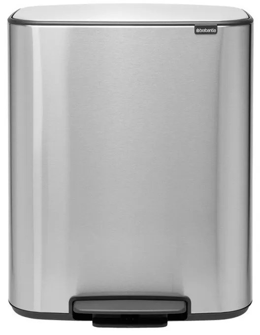 Cos de gunoi Brabantia Bo Pedal 1003192, 2x30 L, Inchidere lina, Baza antiderapanta, Rezistent la amprente, Inox/mat