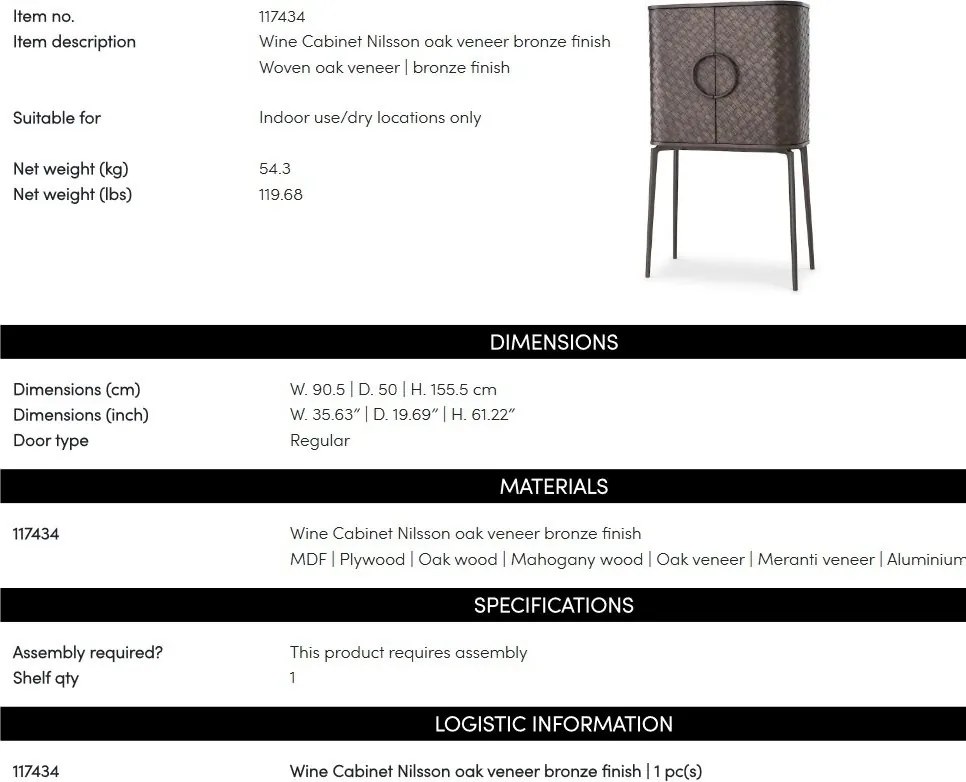 Dulapul elegant design LUX pentru vinuri Nilsson