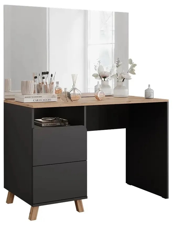 SEG18 - Set Masa toaleta 110 cm, cosmetica, machiaj, oglinda cu sau fara LED, masuta vanity cu sau fara scaun, make-up - Gri Antracit - Culoarea