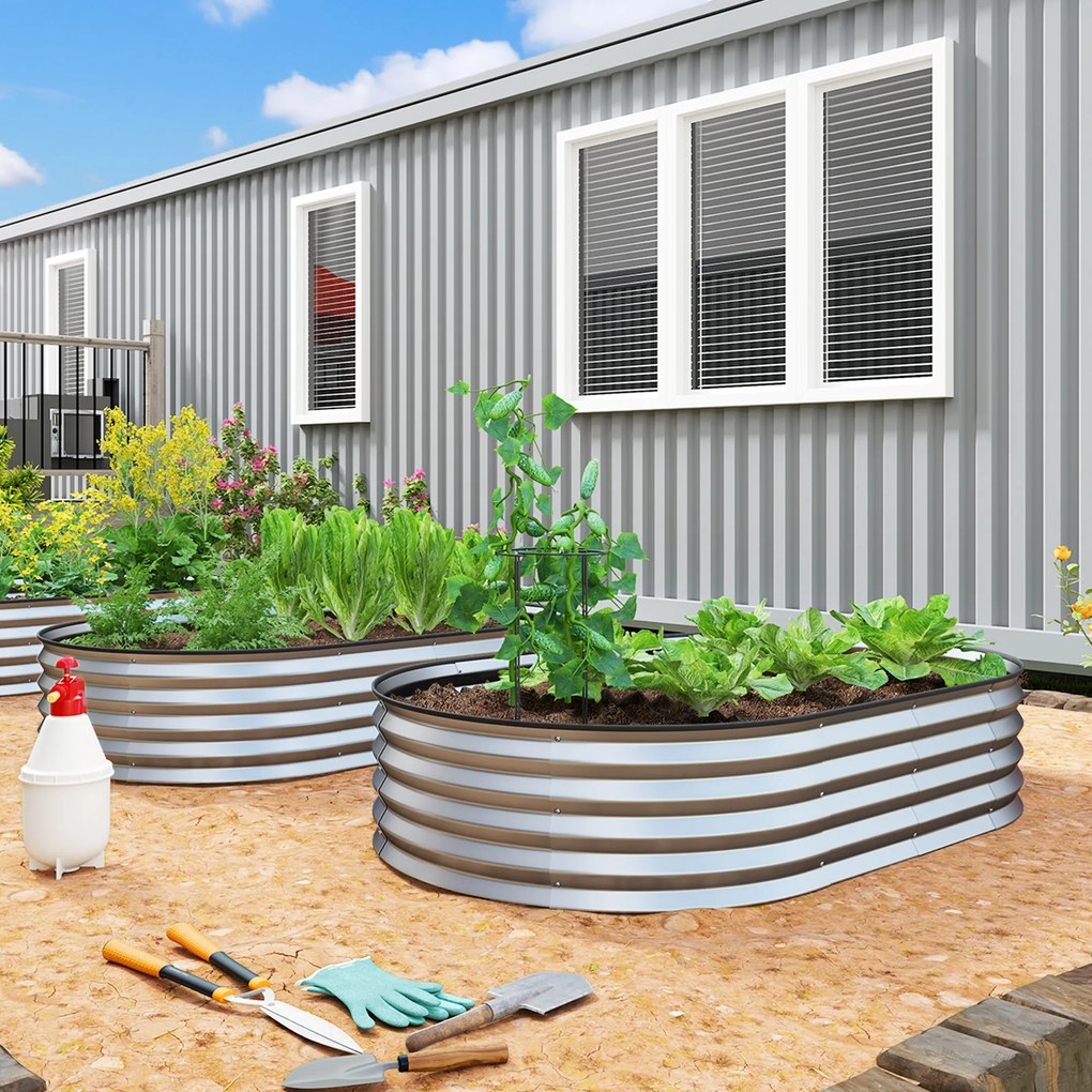 Outsunny Set de 2 jardiniere înălțate din oțel galvanizat kit paturi de grădină margine cauciuc 152 x 91 x 30 cm argintiu | Aosom Romania