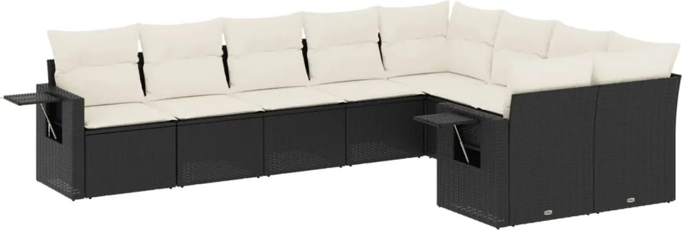vidaXL Set mobilier de grădină cu perne, 9 piese, negru, poliratan