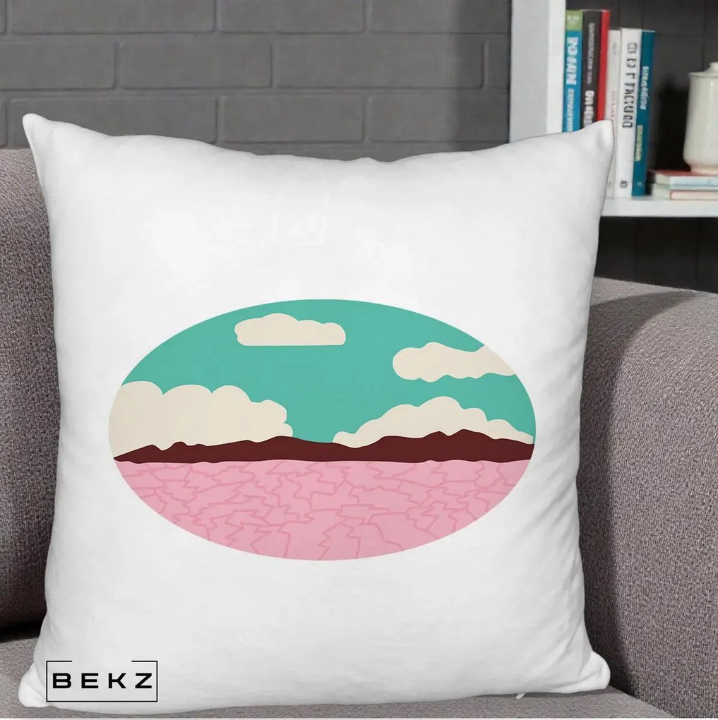 Perna Decorativa Peisaj Desert Oval Pastel, 40x40 cm, Alb Pufos, Husa Detasabila, Perna Inclusa, BEKZ®