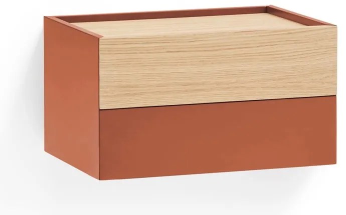 Noptieră cărămiziu-natural cu aspect de lemn de stejar Otto – Teulat