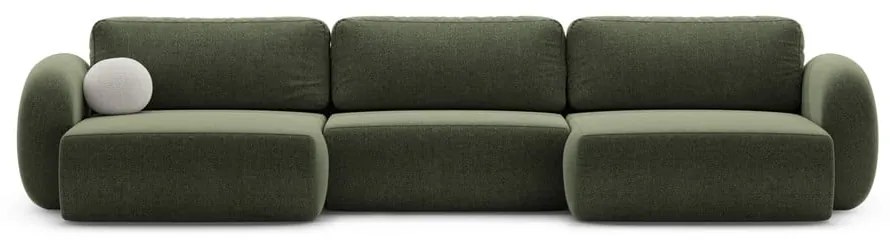 Colțar verde extensibil/cu spațiu de depozitare cu tapițerie din chenille (în formă de "U") Tonale – Cosmopolitan Design