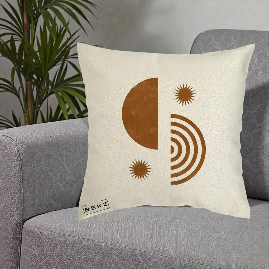 Perna Decorativa Boho Sun si Spirala, 40x40 cm, Ecru, Husa Detasabila, Perna Inclusa, BEKZ®