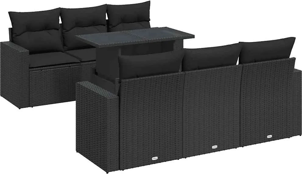 vidaXL Set canapele de grădină cu perne, 7 piese, negru, poliratan