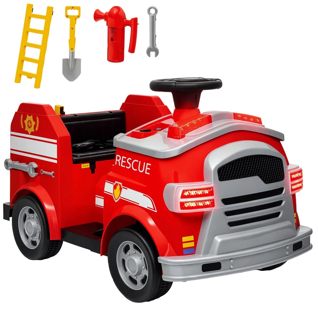 AIYAPLAY Mașină de pompieri, mașină electrică pentru copii, max. 3 km/h, sirenă, lampă de avertizare, unelte, pentru copii 3-5 ani | Aosom Romania