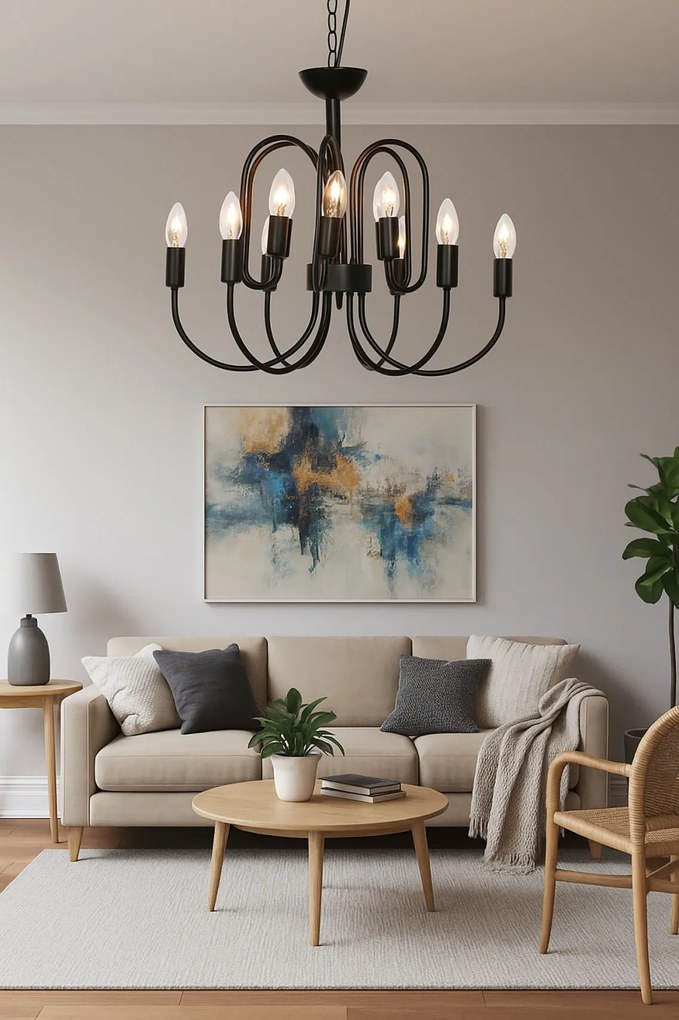 Candelabru din metal, negru, cu 12 brațe, 46 x 54 cm, „Cayeux”