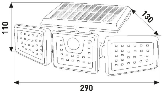 Proiector LED solar cu senzor 14W/3,7V 1800 mAh IP44
