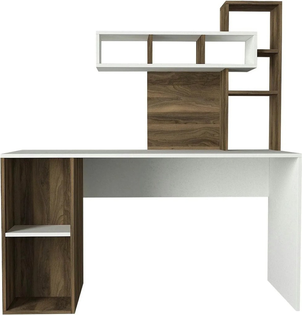 Birou CORAL, nuc inchis/alb, PAL melaminat, 140x60x154 cm
