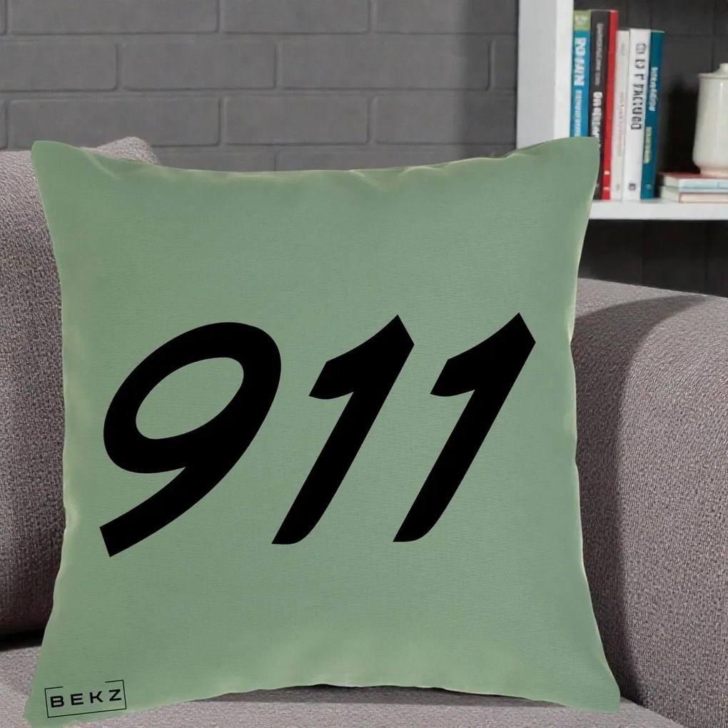 Perna Personalizata 911 Bold, 40x40 cm, Verde, Husa Detasabila, Perna Inclusa, BEKZ®