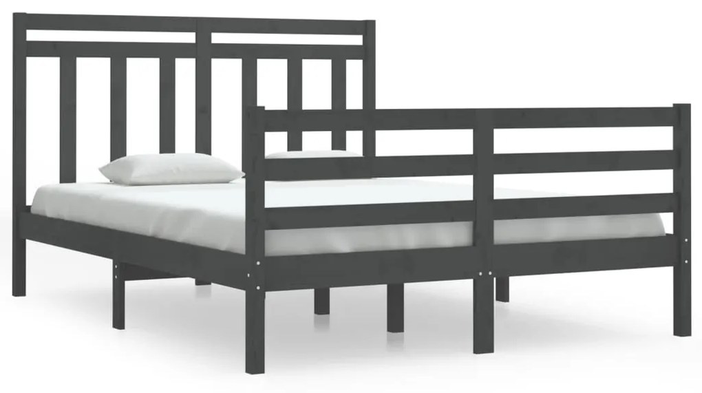 3105297 vidaXL Cadru de pat, gri, 140x190 cm, lemn masiv